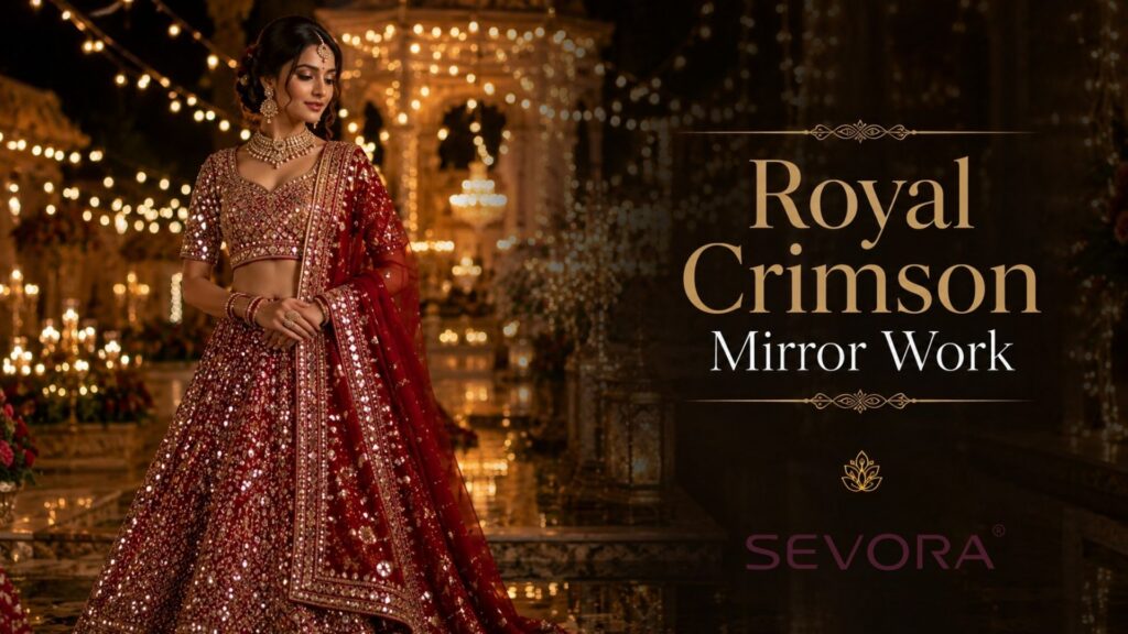 Royal Crimson hued Mirror (Zarkan) Designer Lehengas 