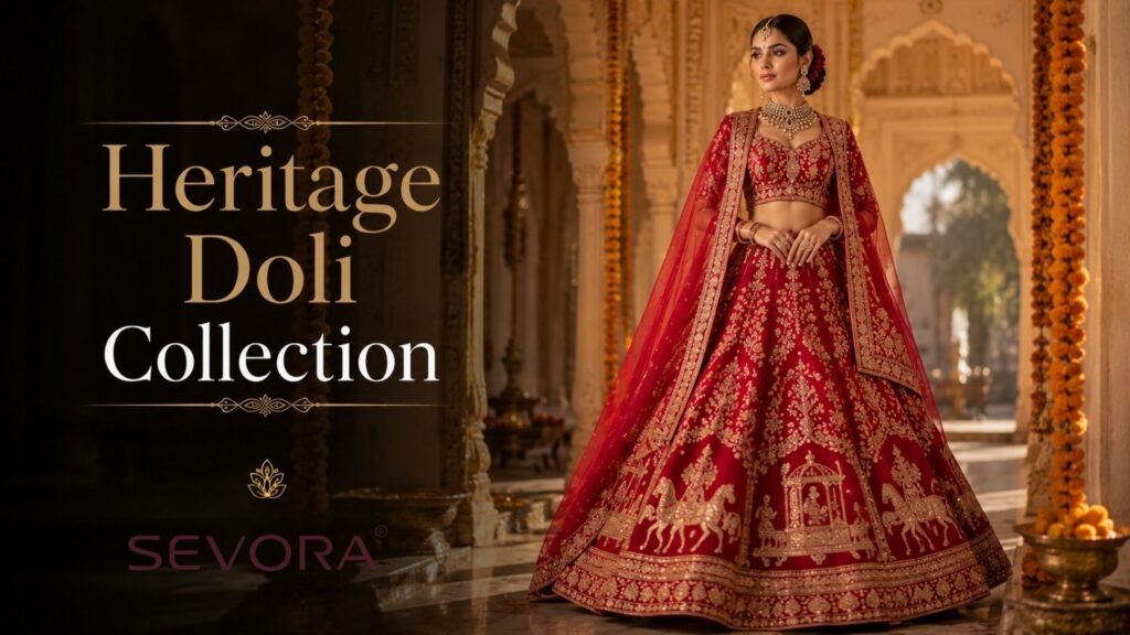 Red Heritage Doli Work Lehengas