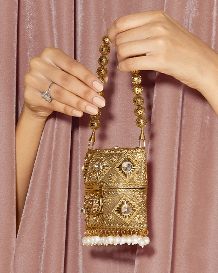 Gold Art Silk Mini Bag by Mohey
