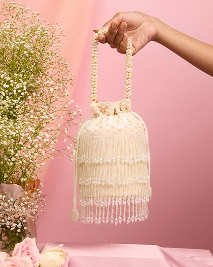 Mohey’s Elegant Cream Velvet Potli Bag - Sevora