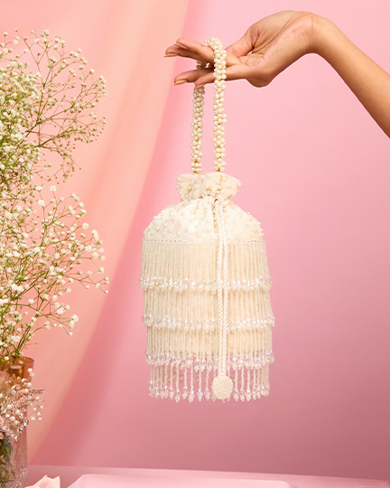 Mohey’s Elegant Cream Velvet Potli Bag